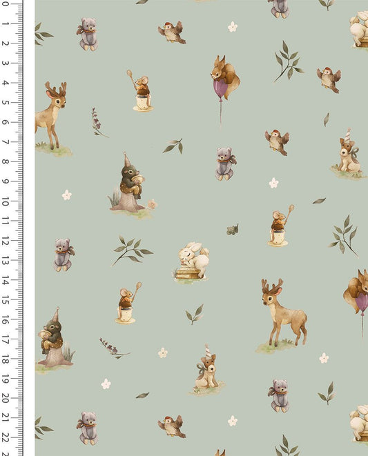 Image de flanelle 100 % coton à fleurs sur fond gris-vert – disponible en ligne chez Šarlotes audumi