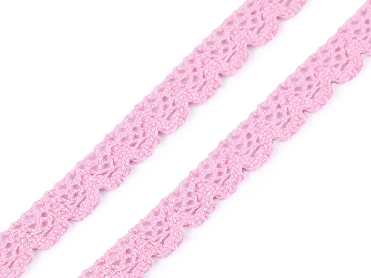 Attēls ar 100% Kokvilnas mežģīne - 1,4 cm rozā – pieejams Šarlotes audumi