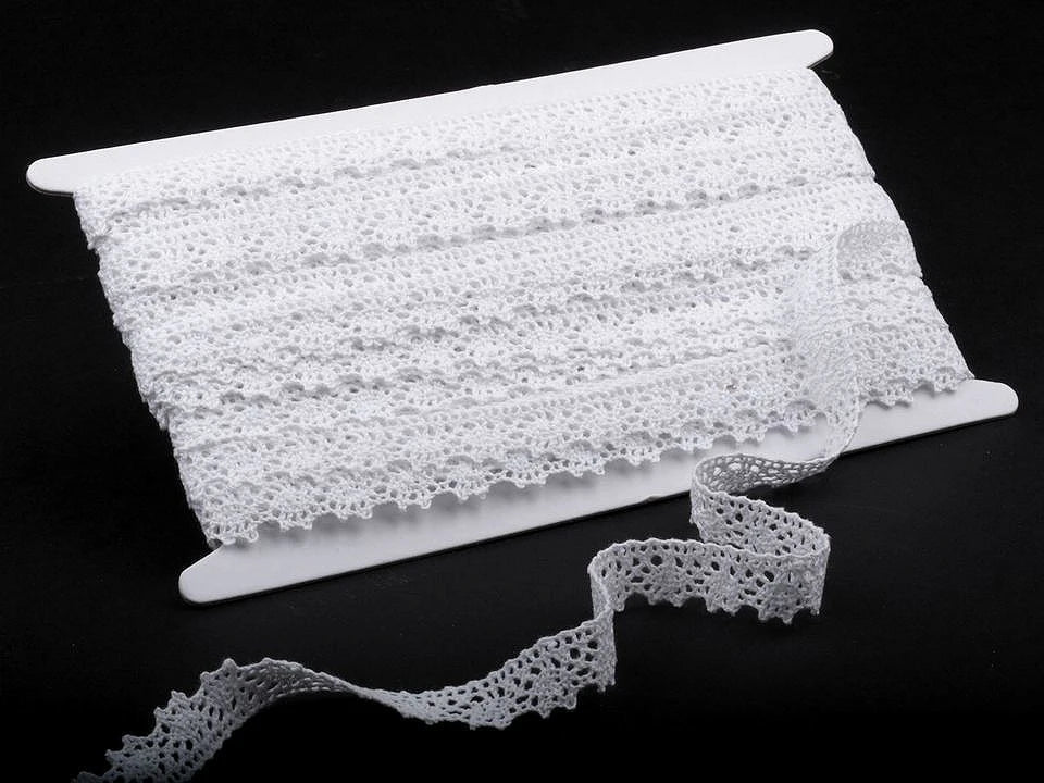 Attēls ar 100% Kokvilnas mežģīne 1,5 cm - balta – pieejams Šarlotes audumi
