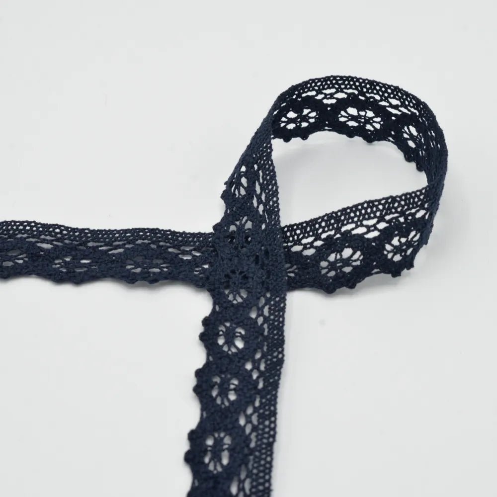 100% dentelle en coton - 3 cm bleu foncé