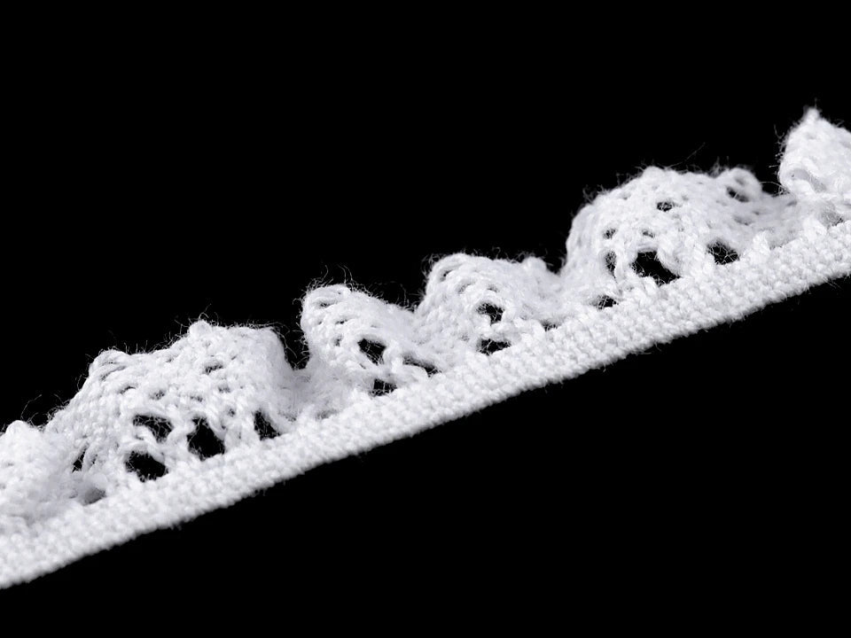 Attēls ar 100% Kokvilnas mežģīne - rišiņa 1 cm - balta – pieejams Šarlotes audumi