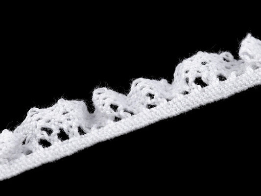 Attēls ar 100% Kokvilnas mežģīne - rišiņa 1 cm - balta – pieejams Šarlotes audumi