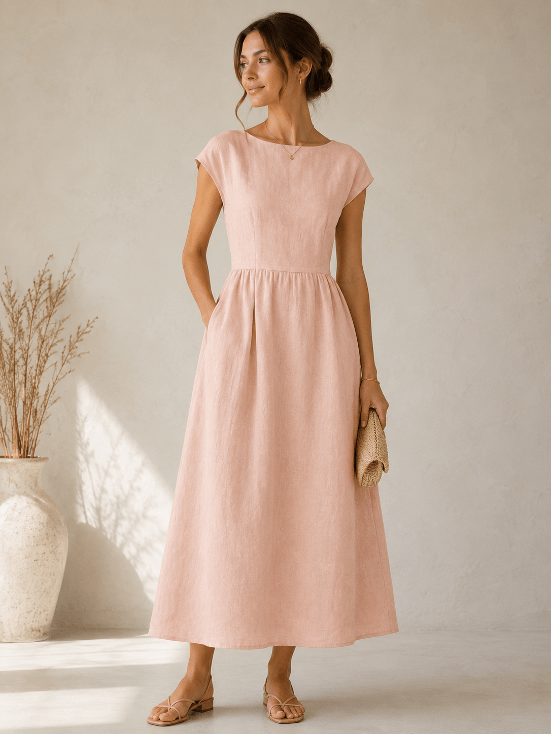 Image de tissu de lin adouci 100 % - teinte rose sable 165 g/m² – disponible chez Šarlotes audumi