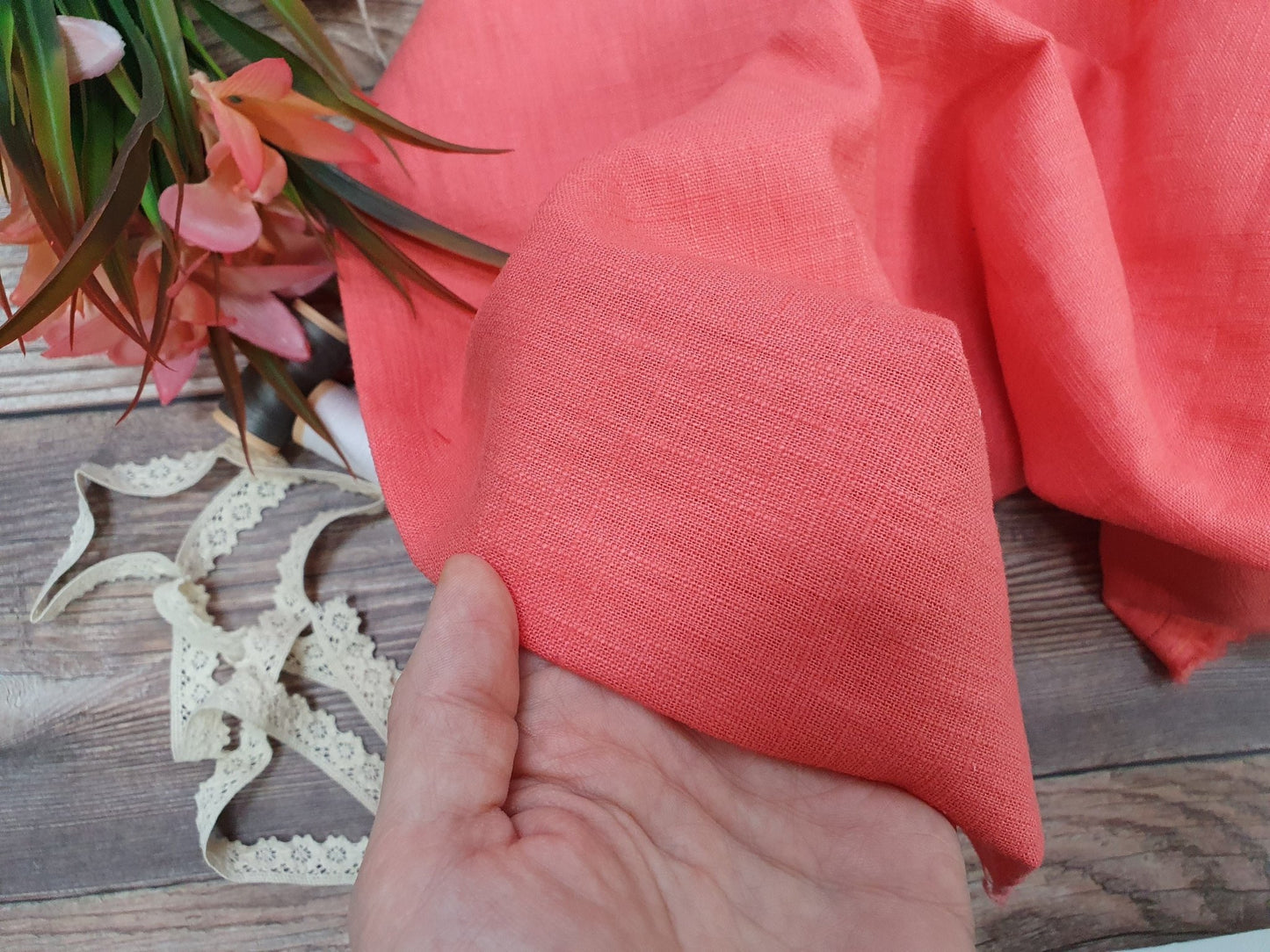 100% Softened linen-coral 205 g/m²