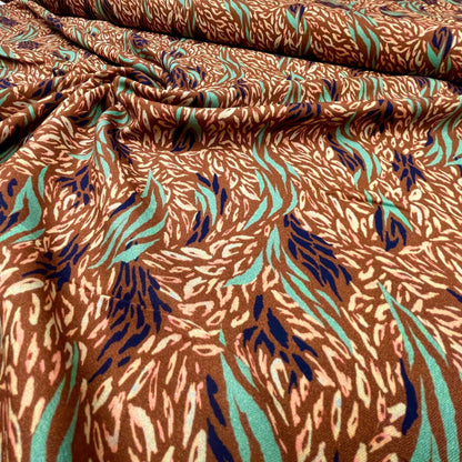 Tissu 100 % viscose brun, motif menthe 125 g/m²