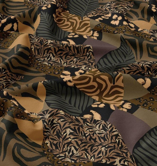 Tissu 100 % viscose, motif moucheté marron, 120 g/m² – disponible chez Šarlotes audumi