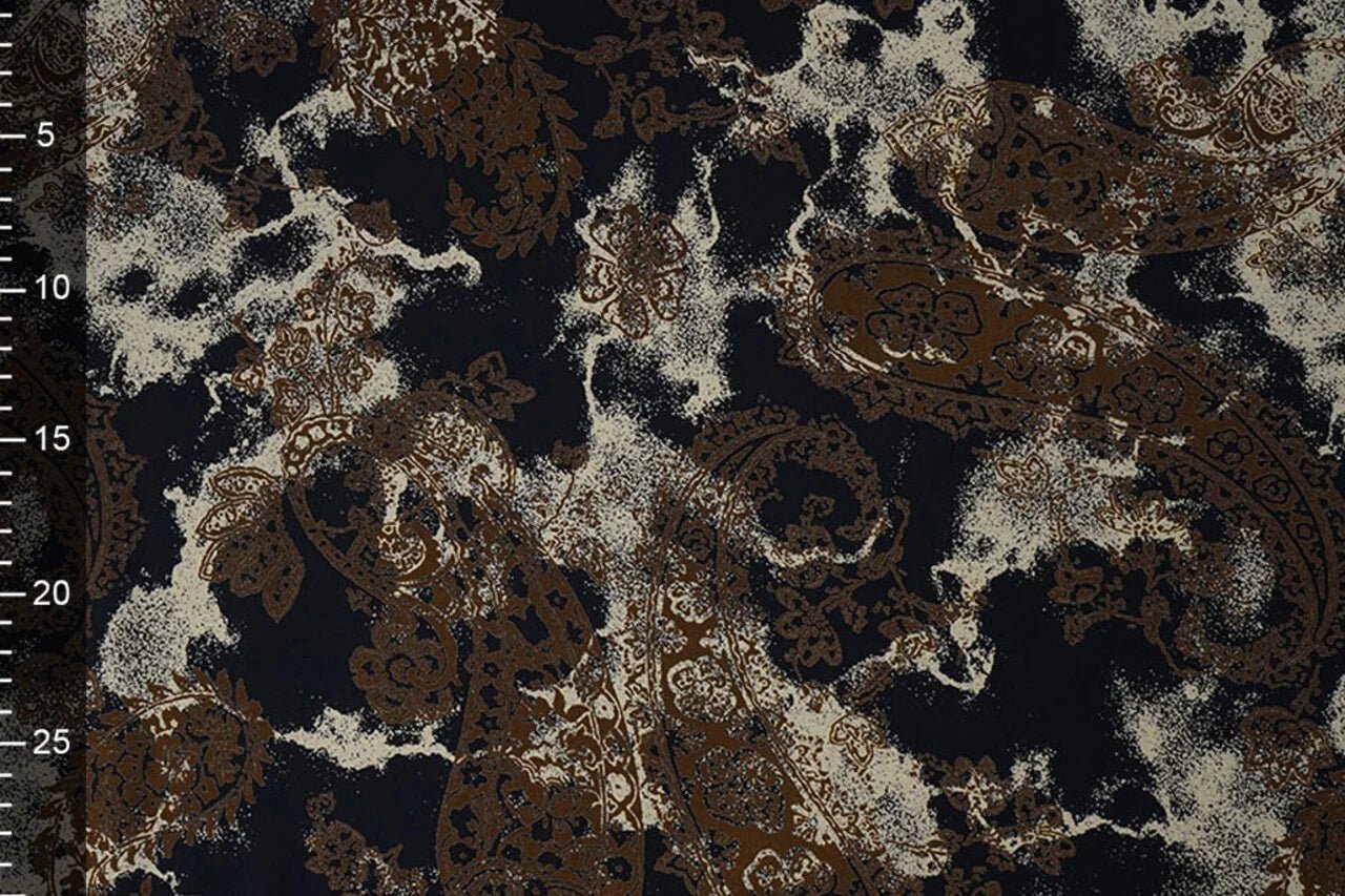 Image with 100% viscose fabric - brown and black pattern 135 g/m² – available at Šarlote Fabrics