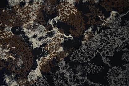 Image of 100% viscose fabric - brown and black pattern 135 g/m² – available at Šarlotes audumi