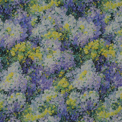 Image with 100% viscose fabric - lilacs and mimosa 135 g/m² – available at Charlotte's Fabrics