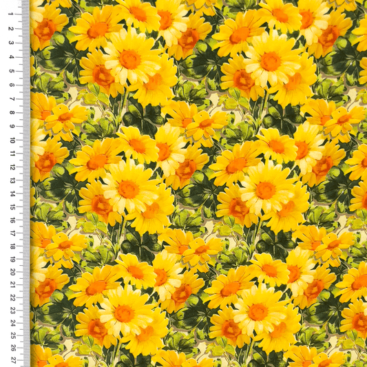 100 % tissu en viscose - prairie de fleurs jaunes 110 g/m²