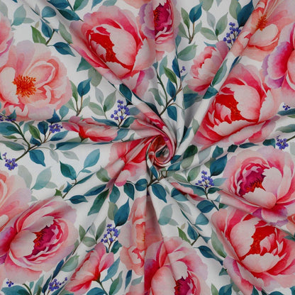 Image en tissu 100 % viscose à motif d'églantines, 135 g/m² – disponible chez Šarlotes audumi