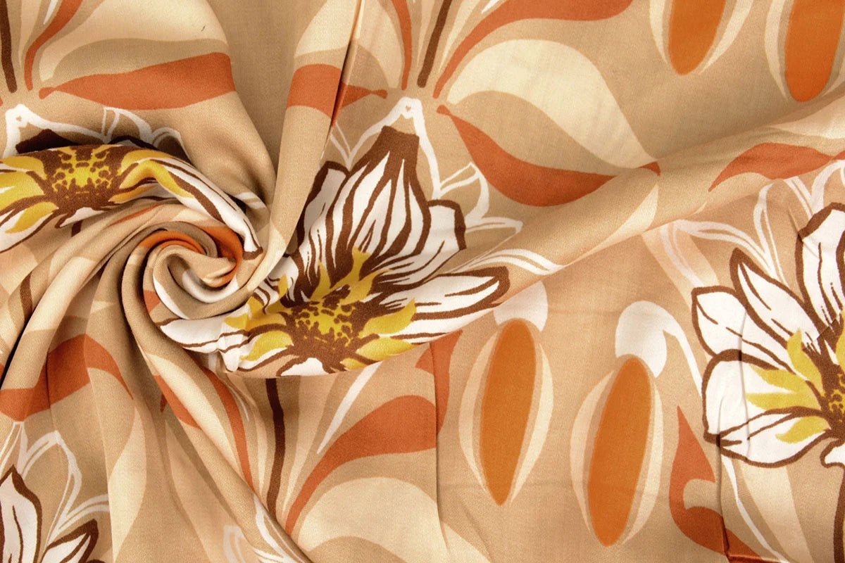 Tissu 100 % viscose - fleurs orange 100 g/m²