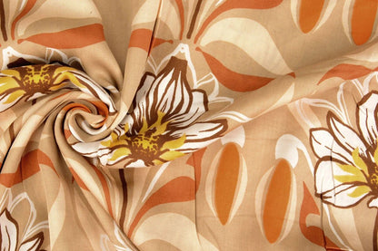 Tissu 100 % viscose - fleurs orange 100 g/m²