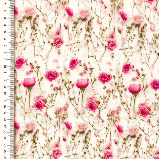 Tissu 100 % viscose - petites roses 110 g/m²