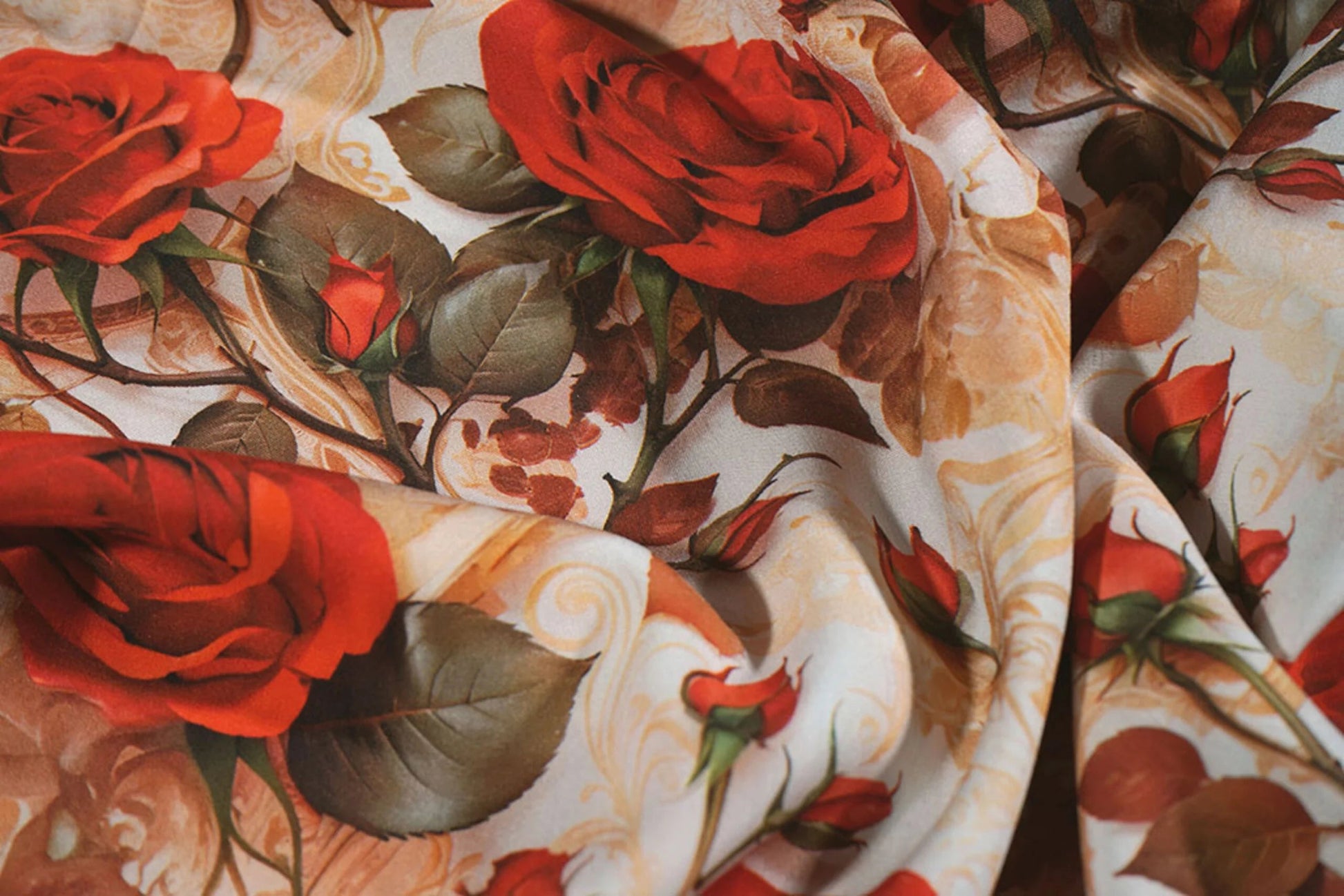 Tissu 100 % viscose - roses rouges 100 g/m²