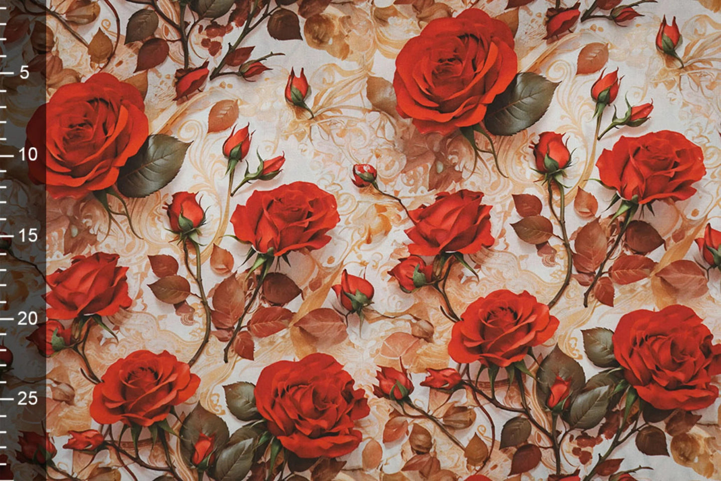 Tissu 100 % viscose - roses rouges 100 g/m²