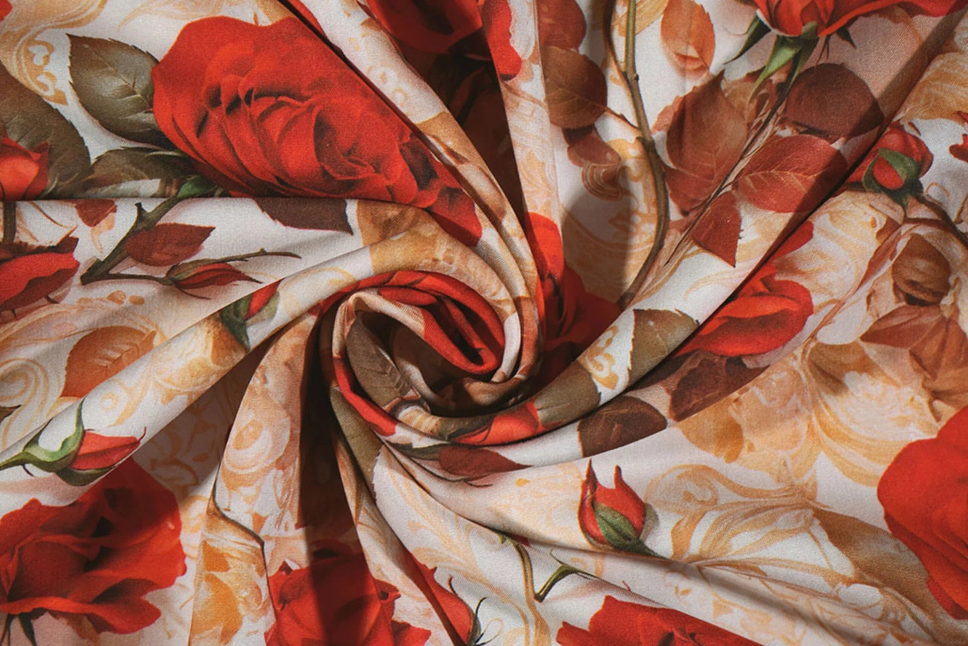 Tissu 100 % viscose - roses rouges 100 g/m²