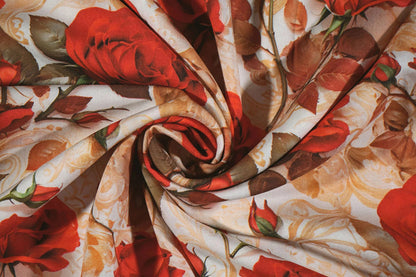 Tissu 100 % viscose - roses rouges 100 g/m²