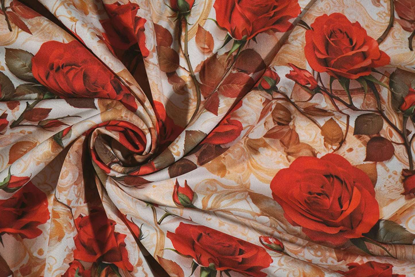 Tissu 100 % viscose - roses rouges 100 g/m²