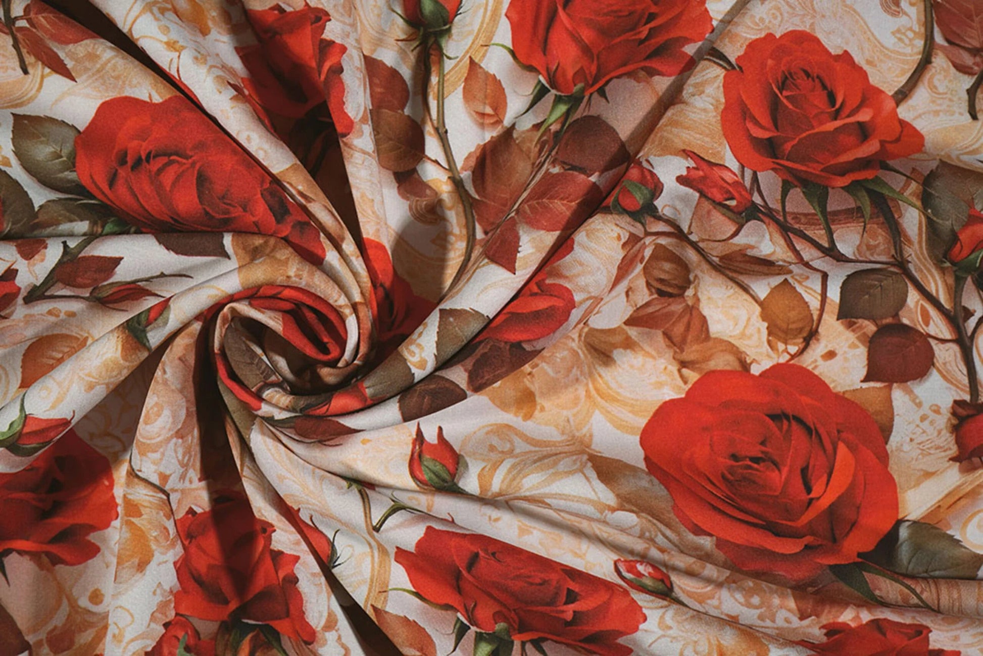 Tissu 100 % viscose - roses rouges 100 g/m²