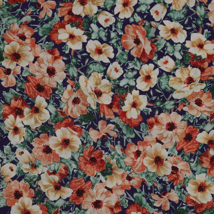 Tissu 100 % viscose - fleurs roses 110 g/m²