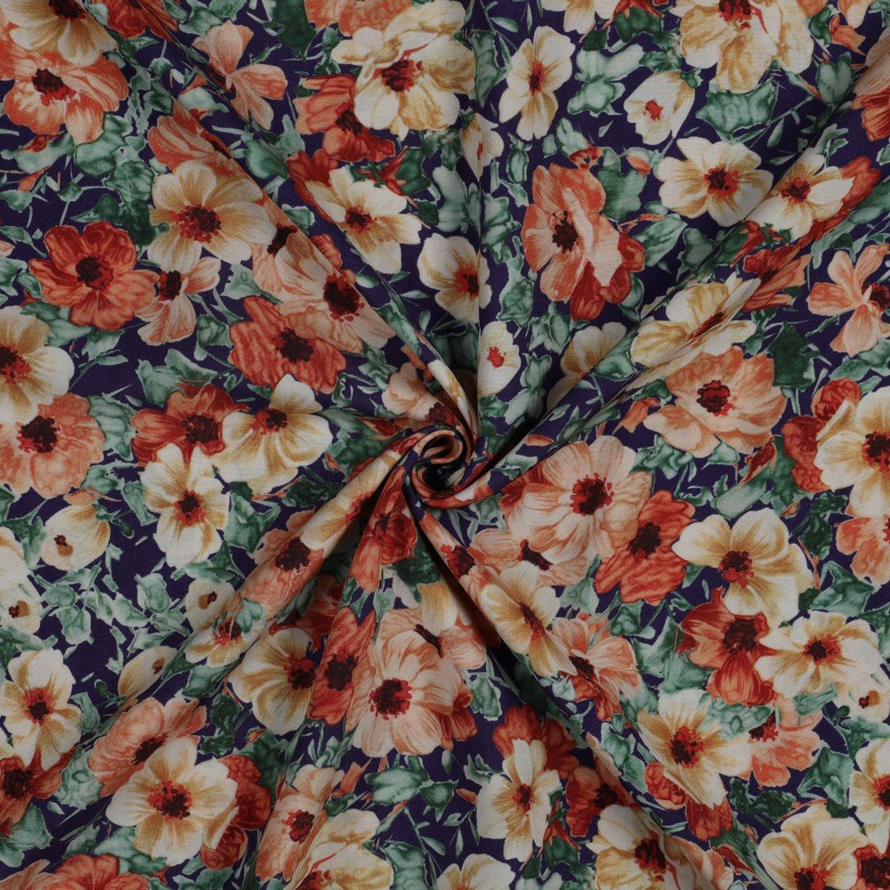 Tissu 100 % viscose - fleurs roses 110 g/m²