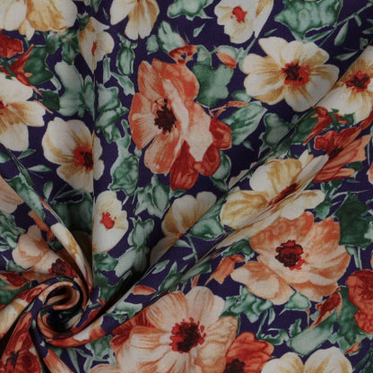 Tissu 100 % viscose - fleurs roses 110 g/m²