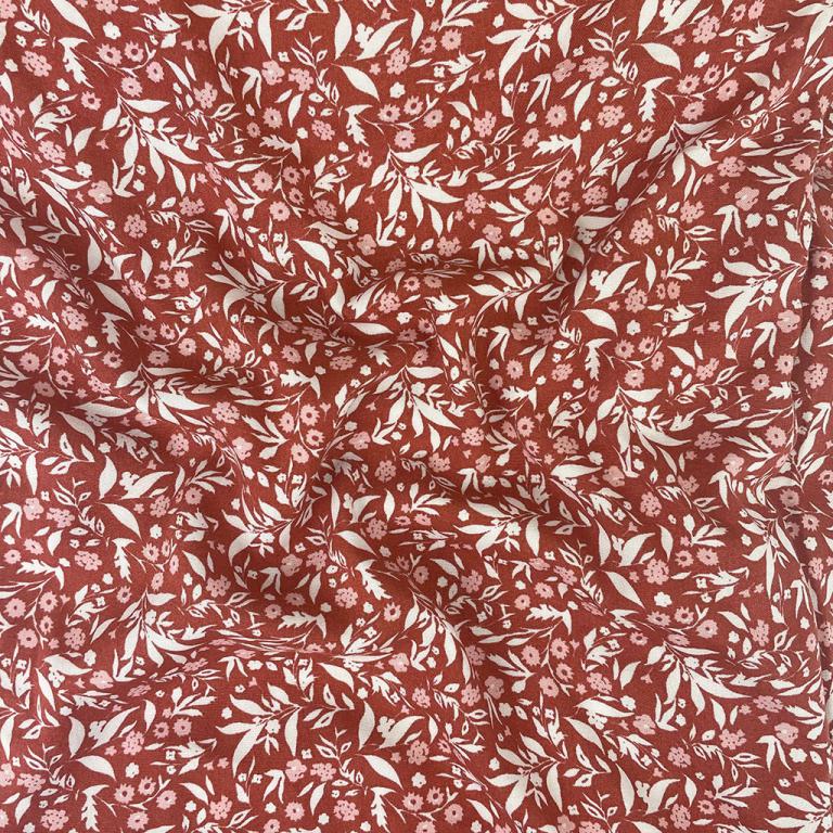 100 % tissu viscose - motif floral rose 125 g/m²