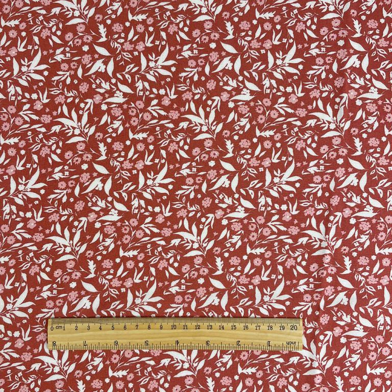 Tissu 100 % viscose - motif floral rose 125 g/m²