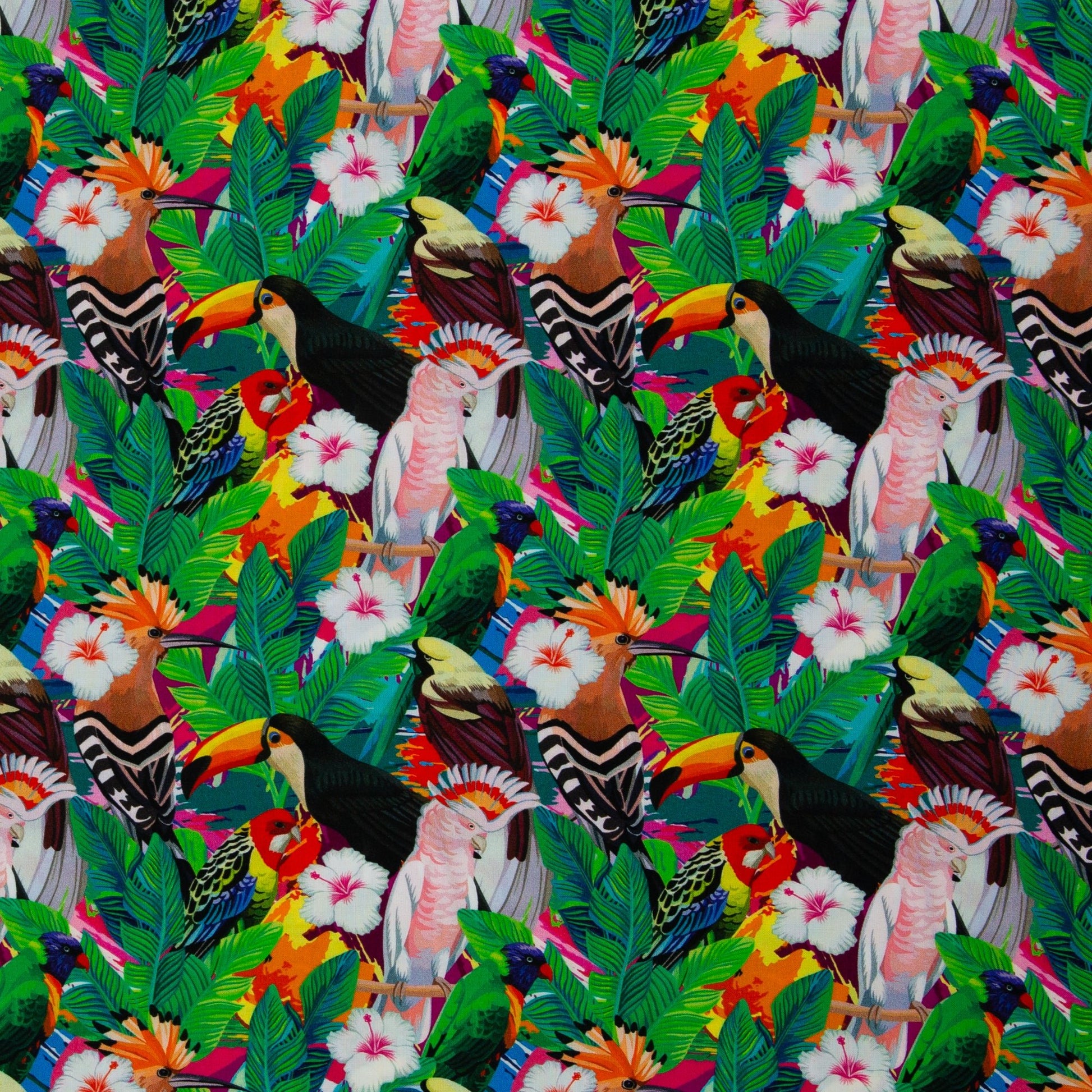 Image du tissu 100 % viscose - carnaval tropical 125 g/m² – disponible chez Šarlotes audumi