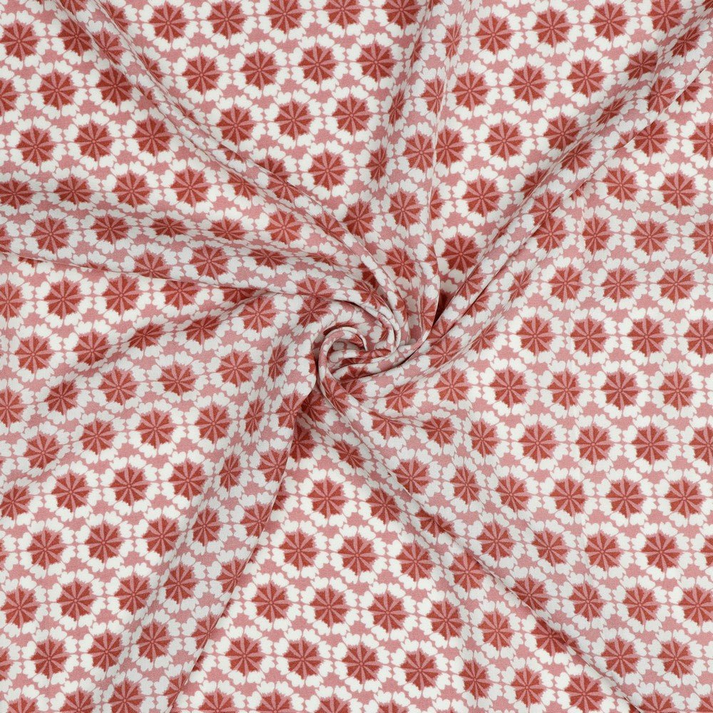 Tissu 100 % viscose - motif floral vieux rose 105 g/m²