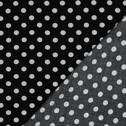 Image du satin 100 % viscose à pois, 110 g/m² – disponible chez Šarlotes audumi