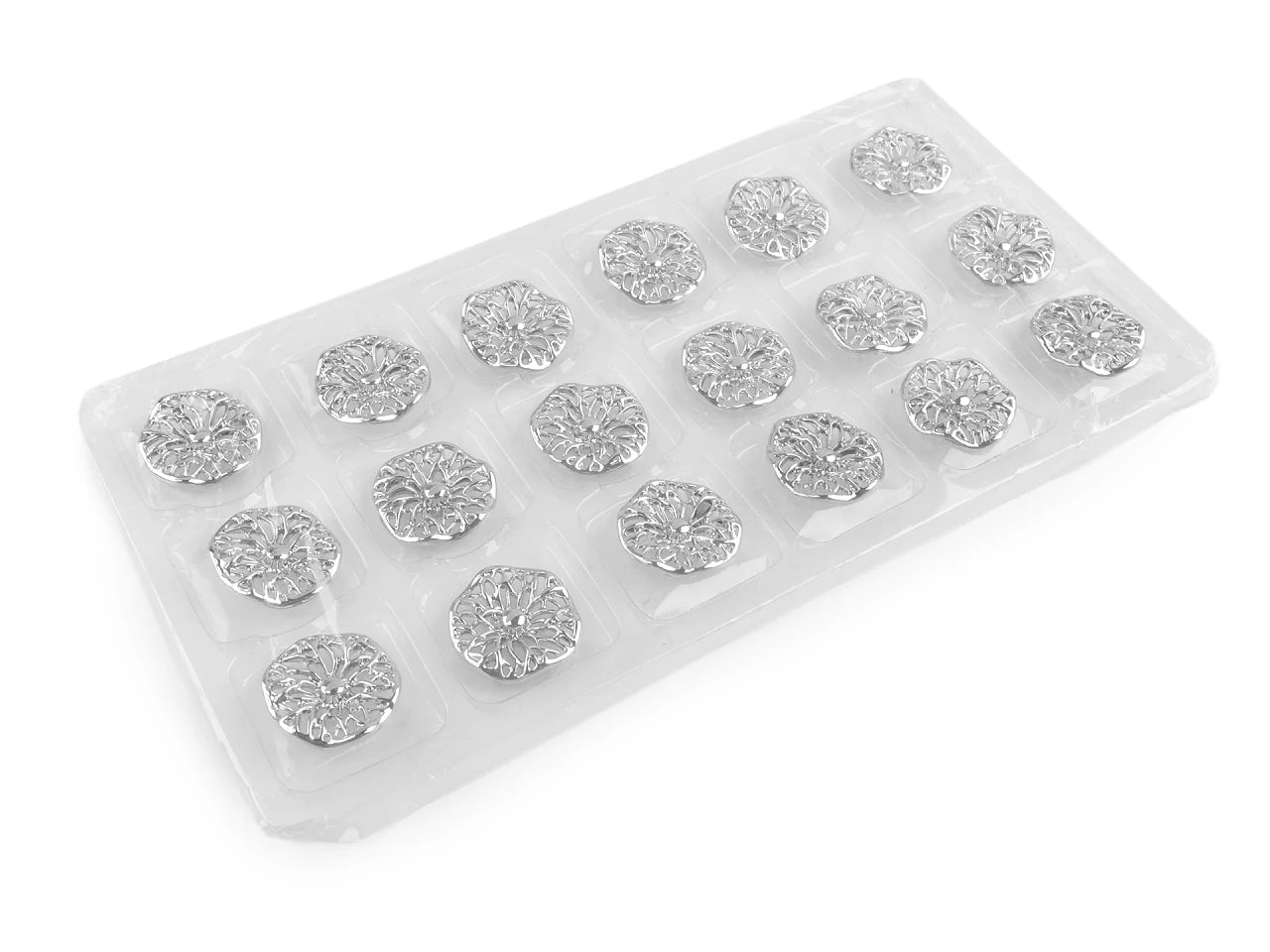Dekoratīva metāla poga ar ažūra ziedu rakstu –38 mm, sudraba vai zelta krāsā