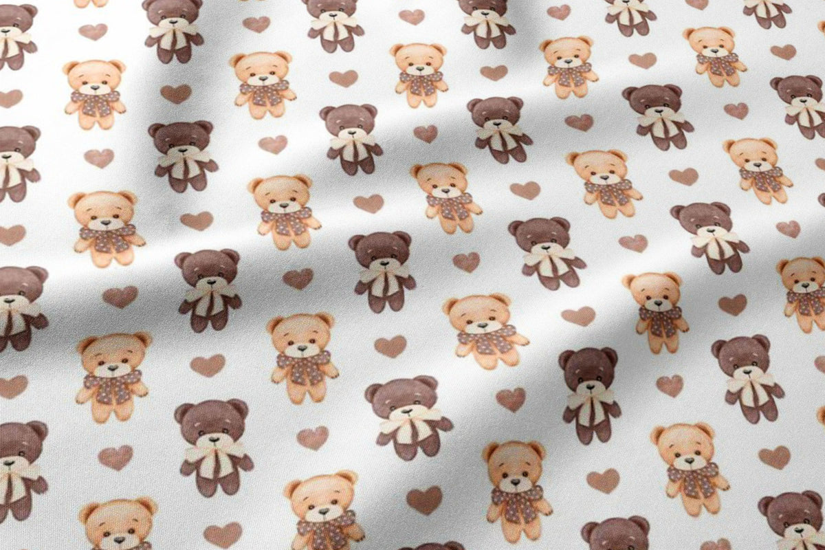 Tissu 100 % coton – ours et cœurs