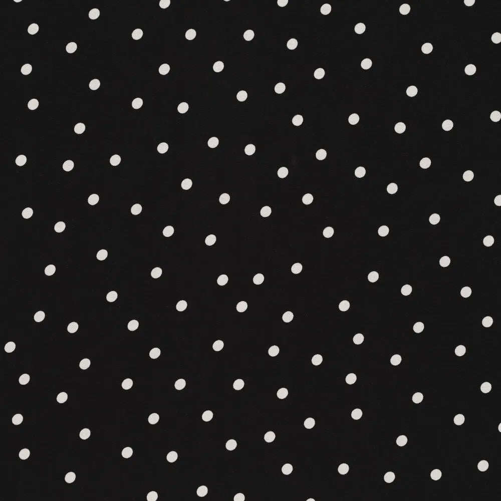 Vichy en viscose avec élasthanne - pois blancs sur fond noir