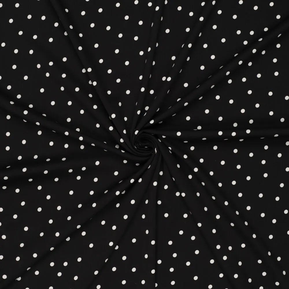Vichy en viscose avec élasthanne - pois blancs sur fond noir