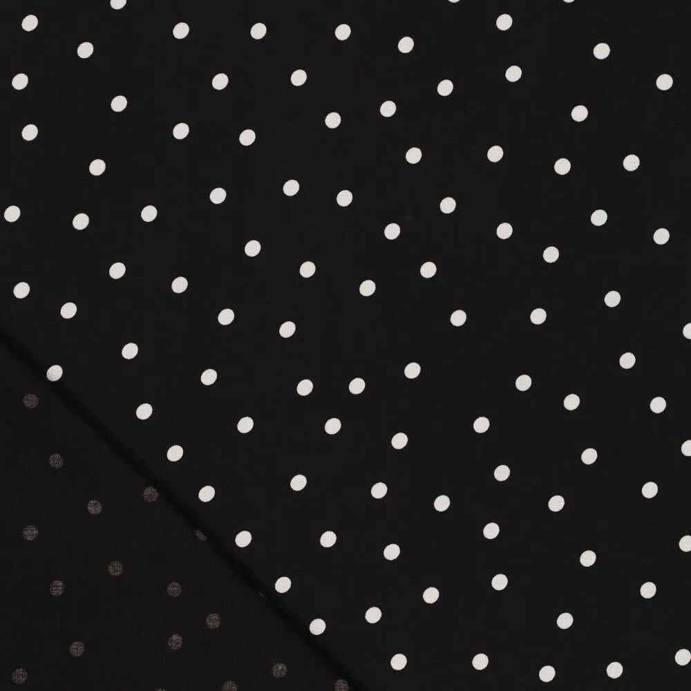 Vichy en viscose avec élasthanne - pois blancs sur fond noir
