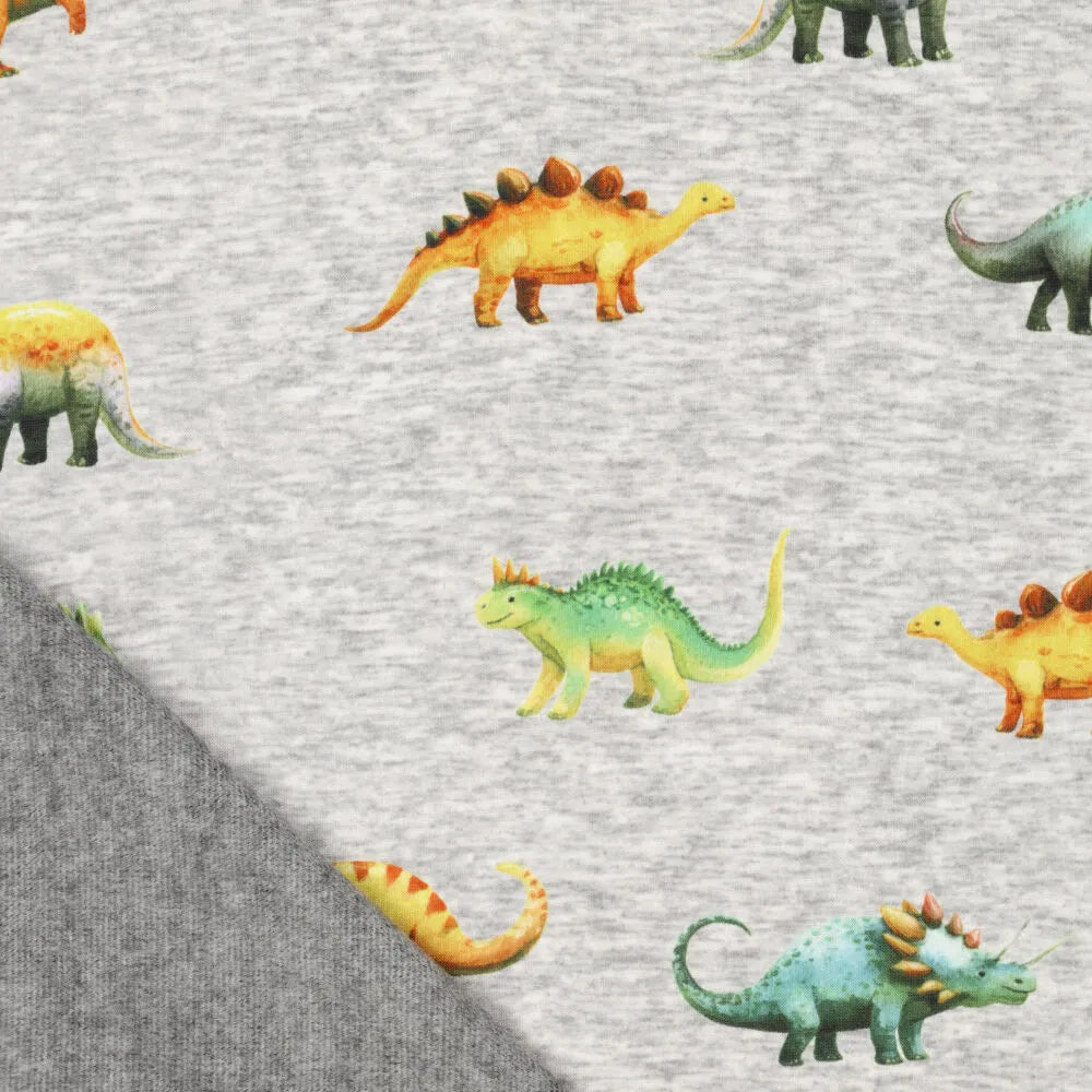 Maille chaude en coton | Alpen dinosaures en polaire sur fond gris
