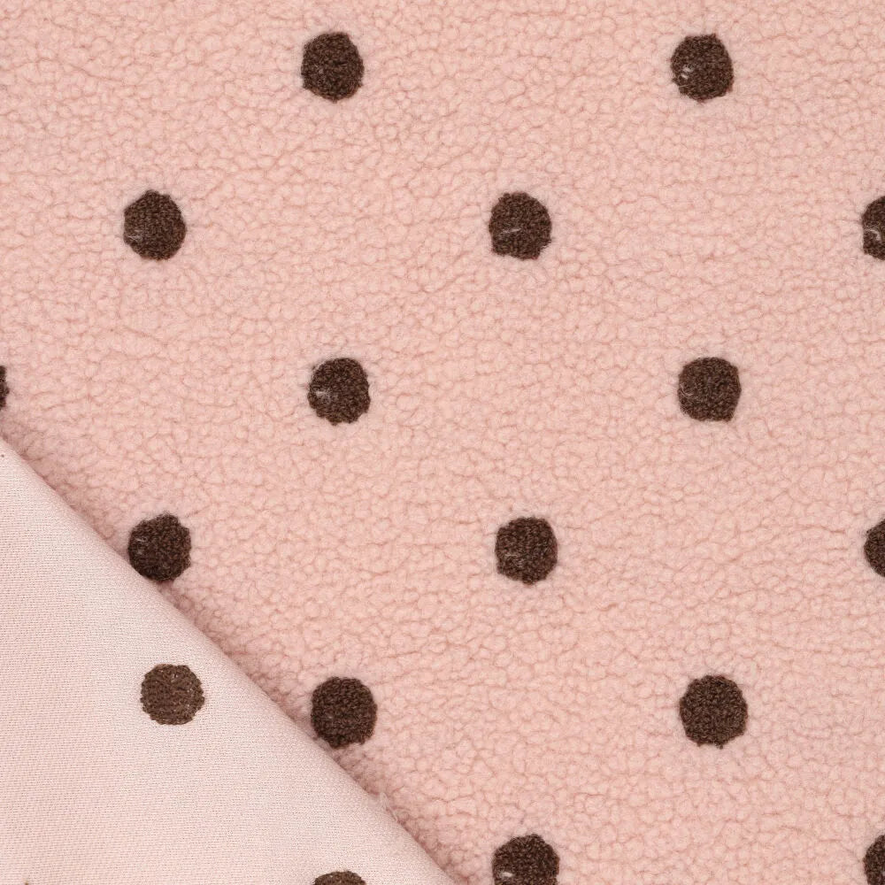 Teddy polaire à pois marron sur fond rose