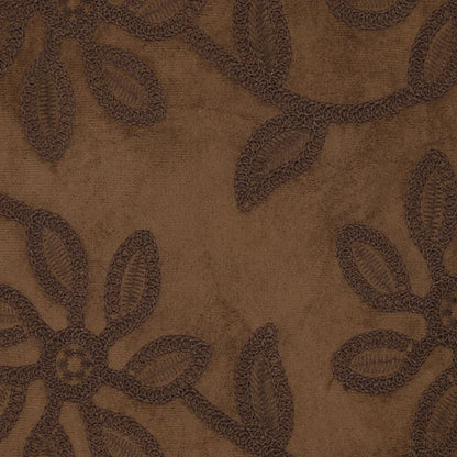 Suede fabric with embroidered floral pattern - brown 310 g/m²