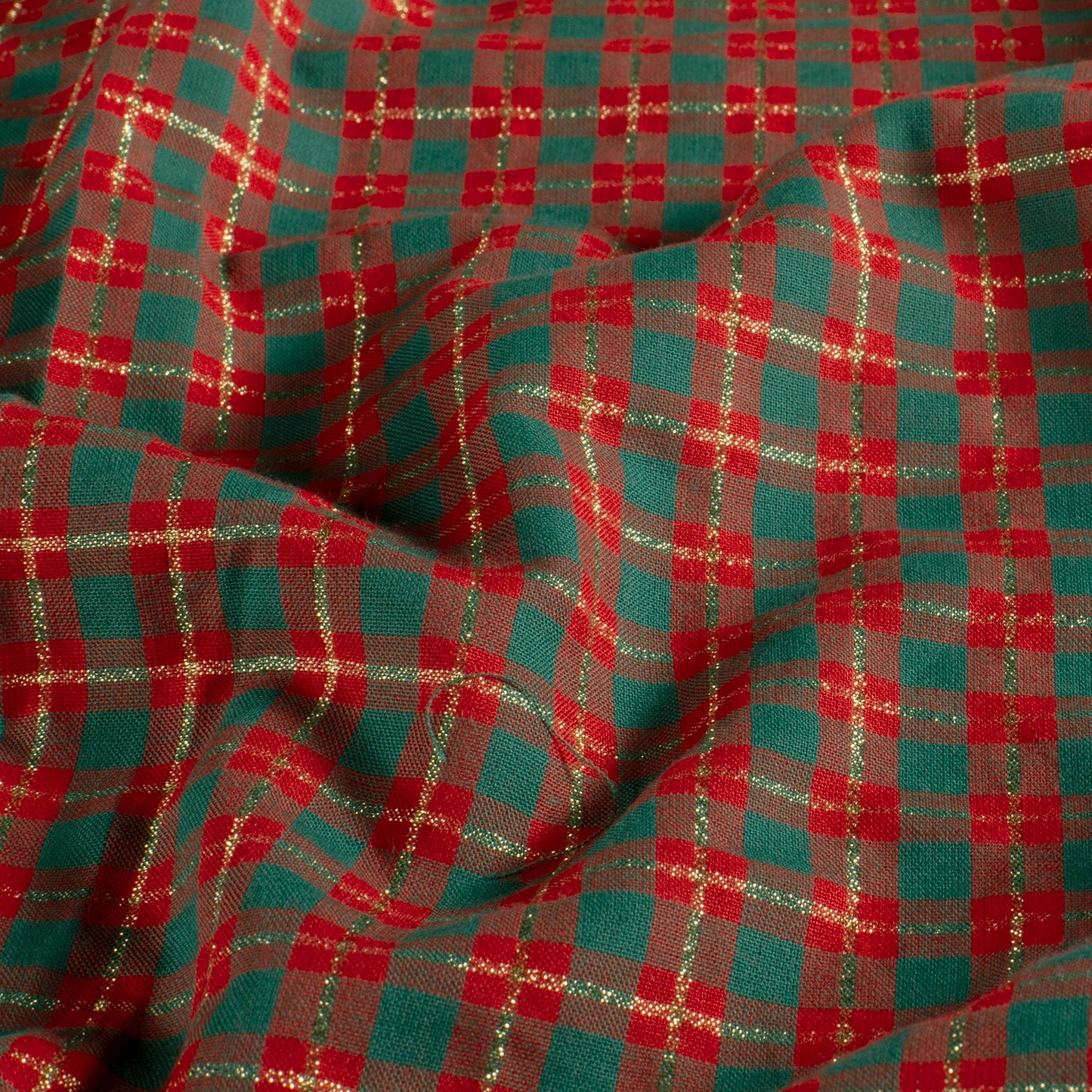 Premium 100% Baumwollstoff – Schottenkaro mit goldenen Akzenten 120 g/m²