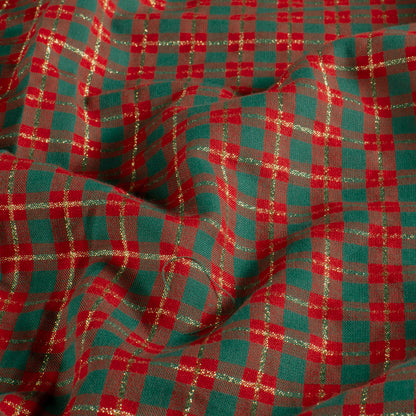 Premium 100% Baumwollstoff – Schottenkaro mit goldenen Akzenten 120 g/m²