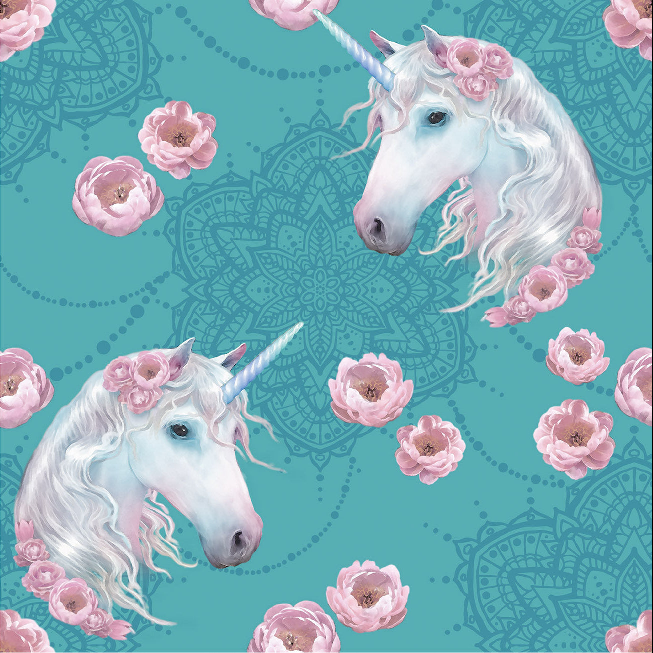 Baumwoll-Loopstrickstoff – Einhörner auf Mint