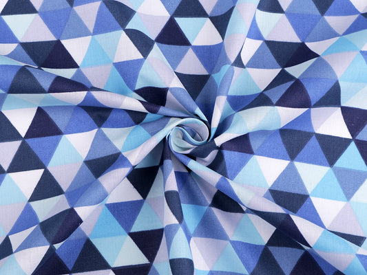 Tissu 100 % coton - triangles bleus 125 g/m²