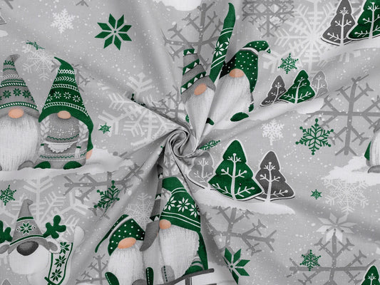 100 % coton, tissu avec des nains à chapeau vert