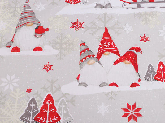 Tissu 100 % coton - nains avec chapeau rouge