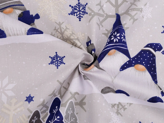 Tissu 100 % coton - nains avec chapeau bleu