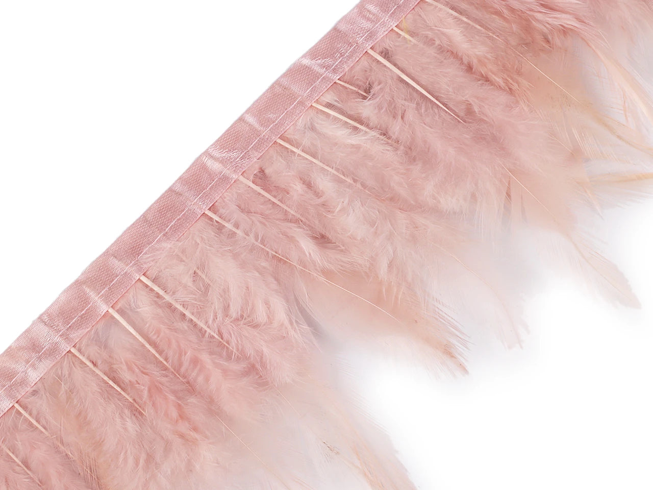 Galon de plumes (coq) 10-12 cm de large, rose poudré