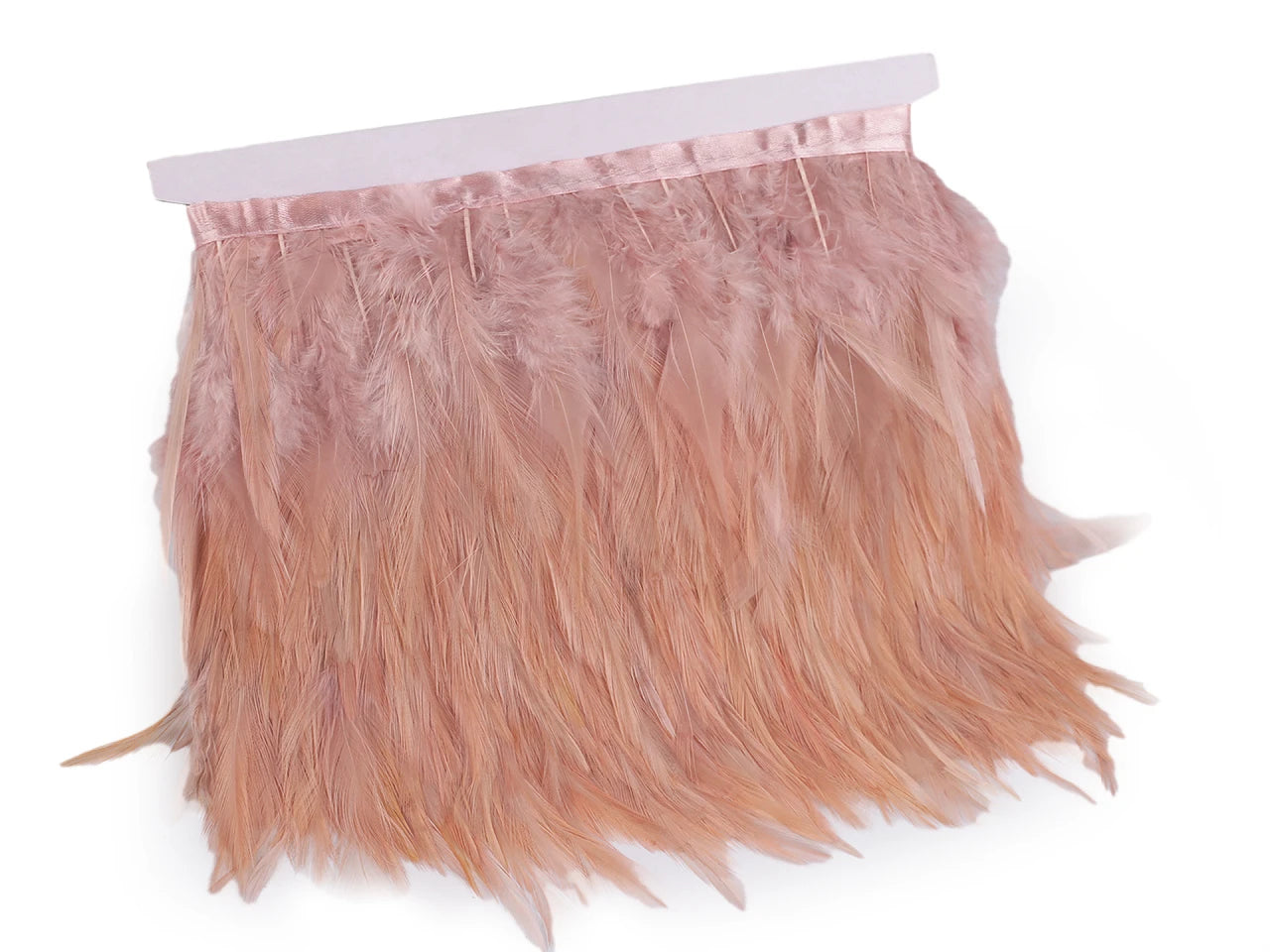 Galon de plumes (coq) 10-12 cm de large, rose poudré