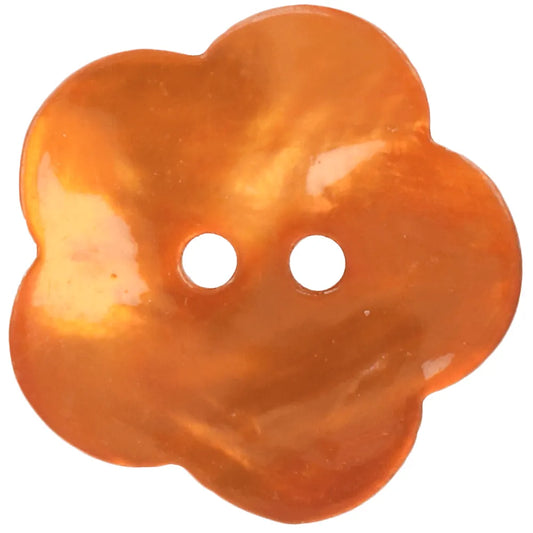 Bouton fleur en nacre de coquillage 12,5 mm orange